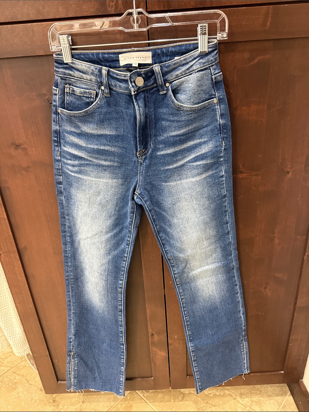 Straight Leg Mid-Rise Women’s Jeans in Blue Wash